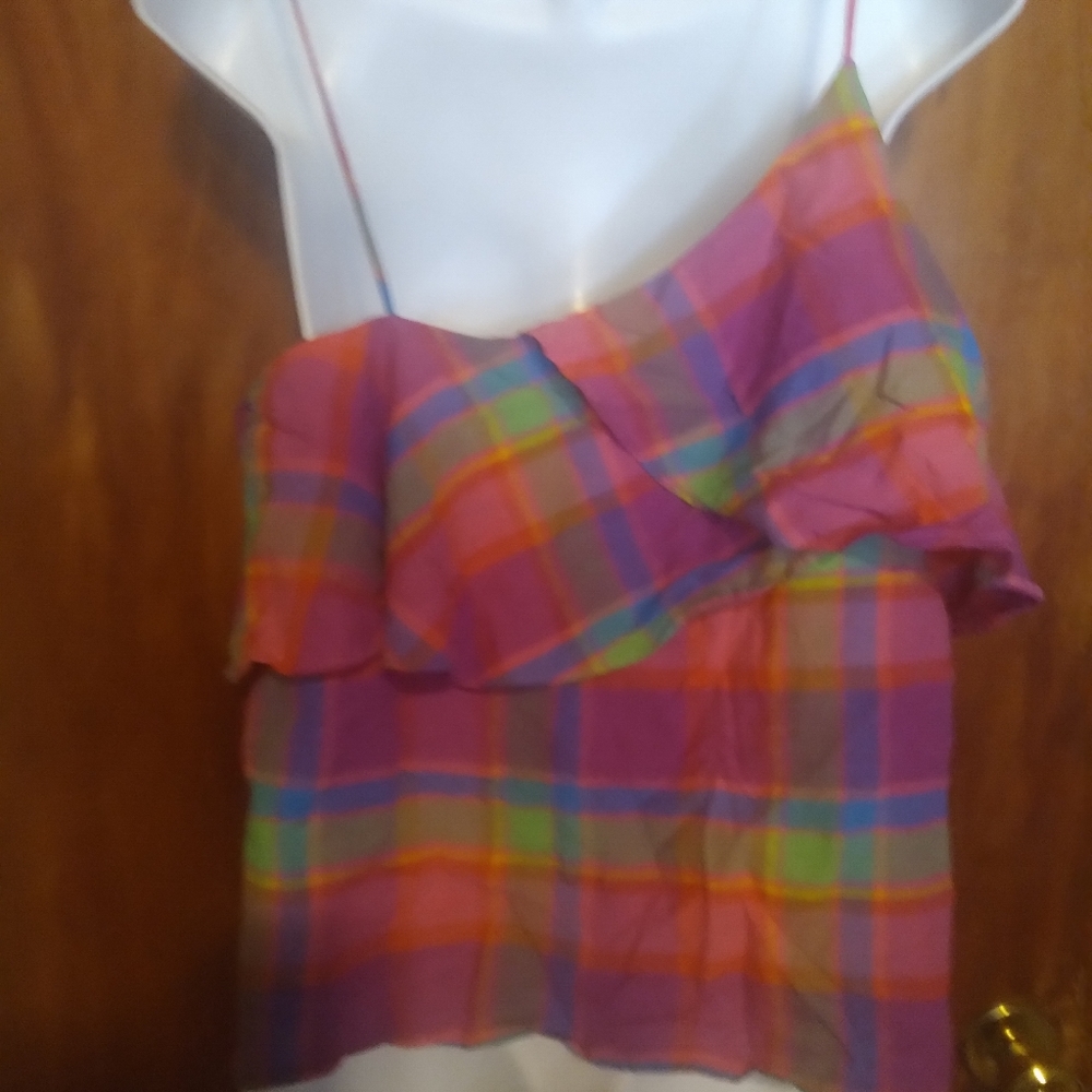 Asymmetrical Plaid Spaghetti straps top
